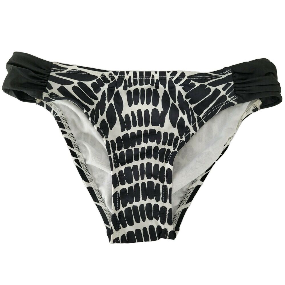 Bar III Bikini Swim Bottom XS Black White Print Hipster Shirred Womens Size